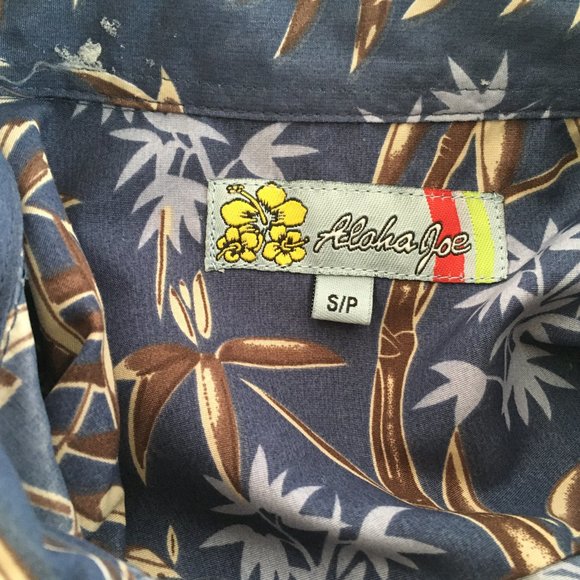 Aloha Joe Mens Blue Brown Hawaiian Polyester Tiki Tropical Surf Aloha Shirt Sz S - Picture 10 of 14